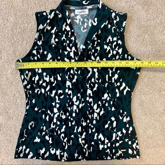 Calvin Klein emerald green black white Sleeveless Leopard-Print Blouse Sz XS - Picture 8 of 12